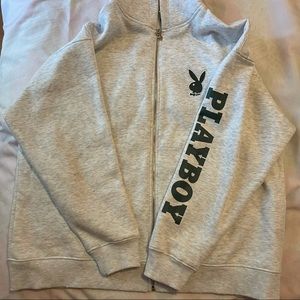 Oversized Playboy graphic zip up hoodie
